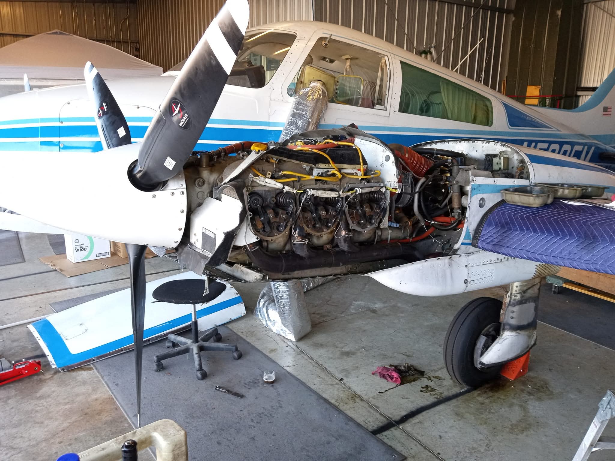 Aircraft engine opened up mid-teardown in the hangar